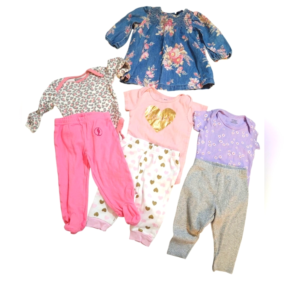 Smocked GAP Floral Dress & Onsies With Pants 3-6 M Bundle.